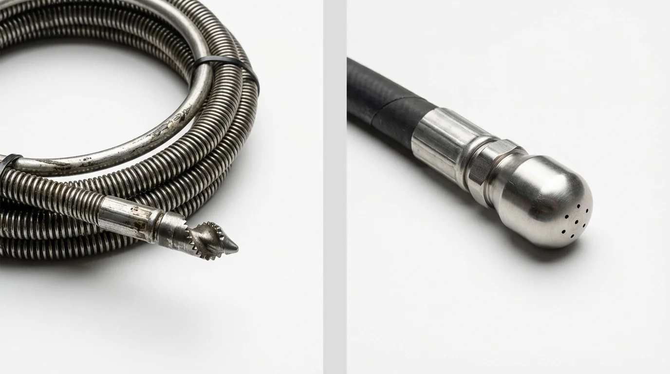 Drain snake cable and hydro jetting nozzle used for drain cleaning in Concord, NH