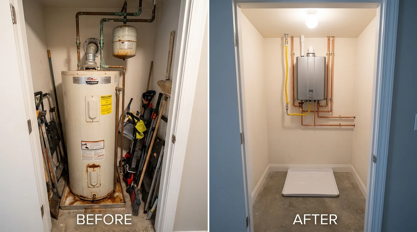 Tank water heater versus wall-mounted tankless unit comparison for Concord, NH homeowners
