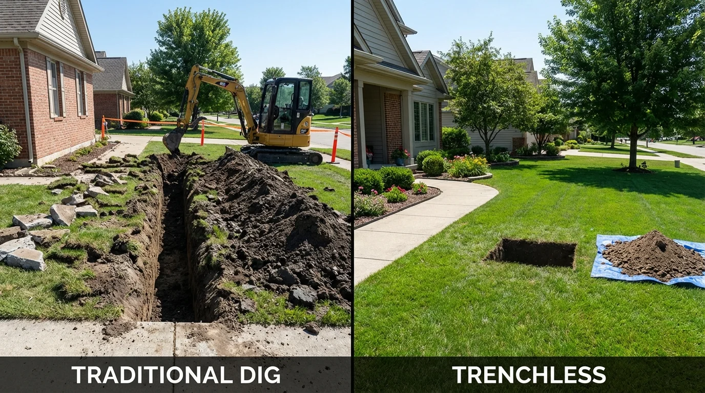 Trenchless sewer repair with minimal yard damage versus traditional excavation in Concord, NH